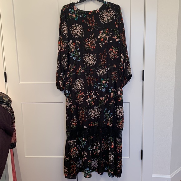 Black floral prairie/peasant/boho/70s Dress Lane Bryant Sz 28 Maxi Length - Picture 7 of 8